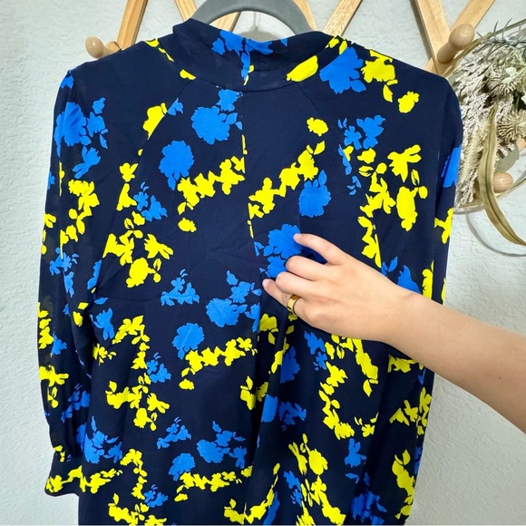 Tanya Taylor Roma Silk Blue Yellow Floral Print Polkadot Mini Dress Sz 10 - Picture 9 of 13